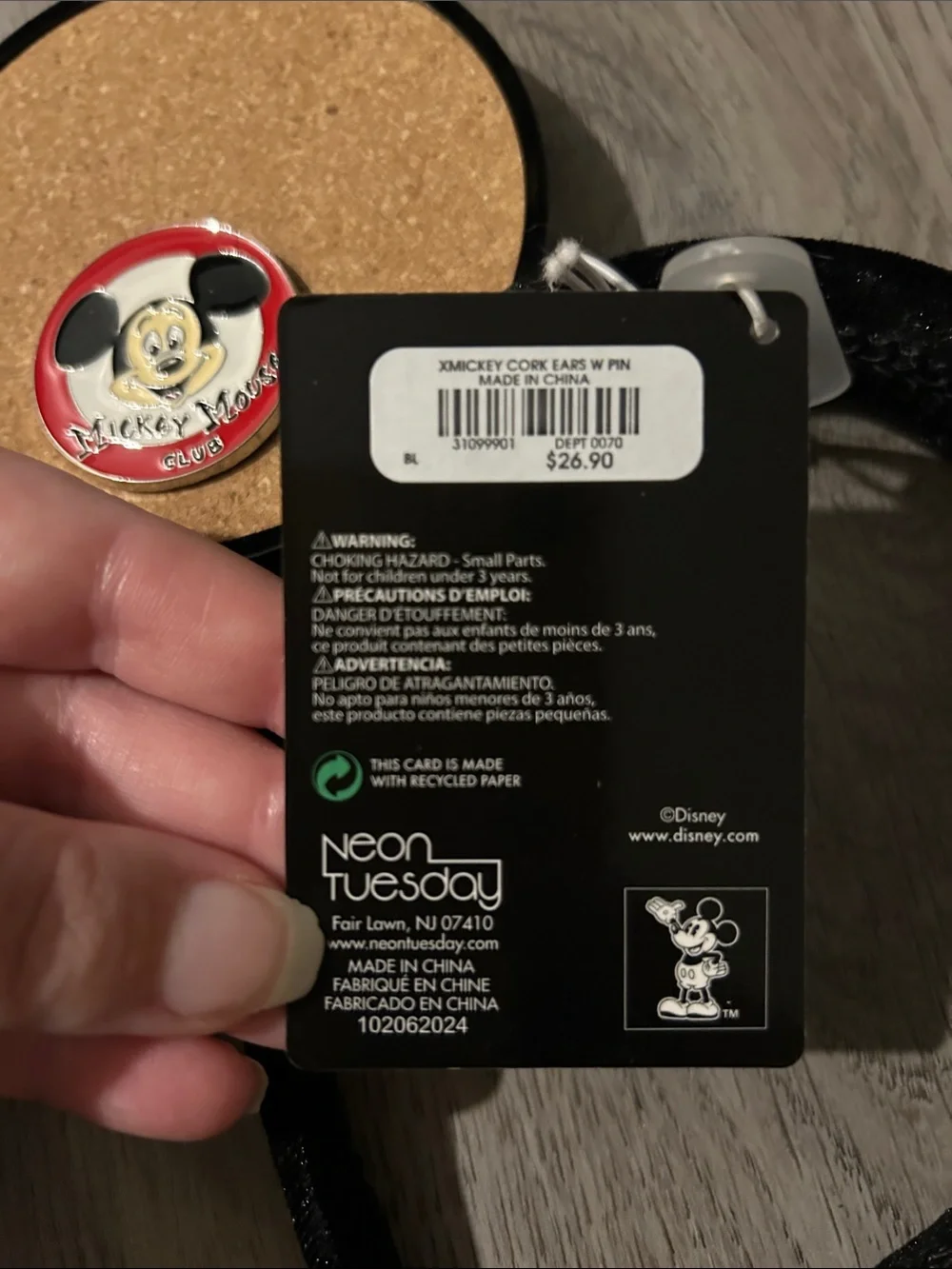 Kids Black Mickey Ear Headband with Cork Accents
